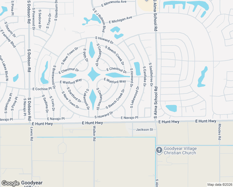 map of restaurants, bars, coffee shops, grocery stores, and more near 26409 South Greencastle Drive in Sun Lakes