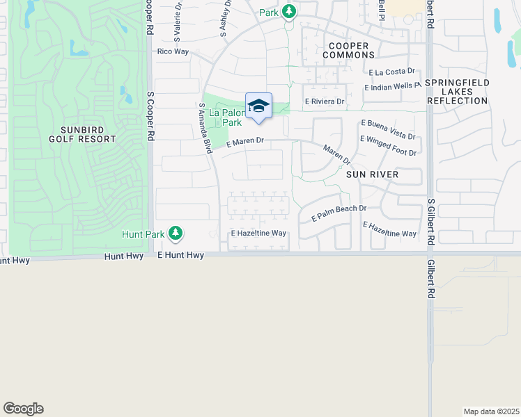 map of restaurants, bars, coffee shops, grocery stores, and more near 2354 East Palm Beach Drive in Chandler