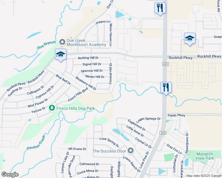 map of restaurants, bars, coffee shops, grocery stores, and more near 621 Cavanal Hill Drive in Little Elm