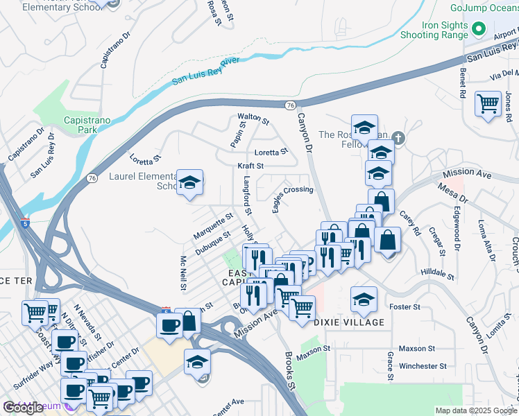 map of restaurants, bars, coffee shops, grocery stores, and more near 430 Stoney Point Way in Oceanside