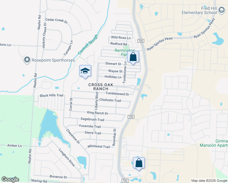 map of restaurants, bars, coffee shops, grocery stores, and more near 8921 Tumbleweed Drive in Cross Roads