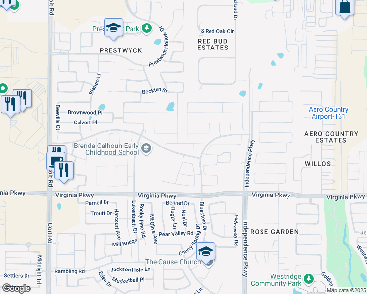 map of restaurants, bars, coffee shops, grocery stores, and more near 10241 Marathon Court in McKinney