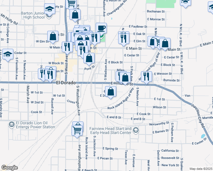 map of restaurants, bars, coffee shops, grocery stores, and more near 501 East Hillsboro Street in El Dorado