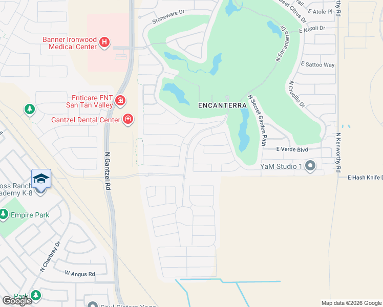 map of restaurants, bars, coffee shops, grocery stores, and more near 36095 North Desert Tea Drive in San Tan Valley