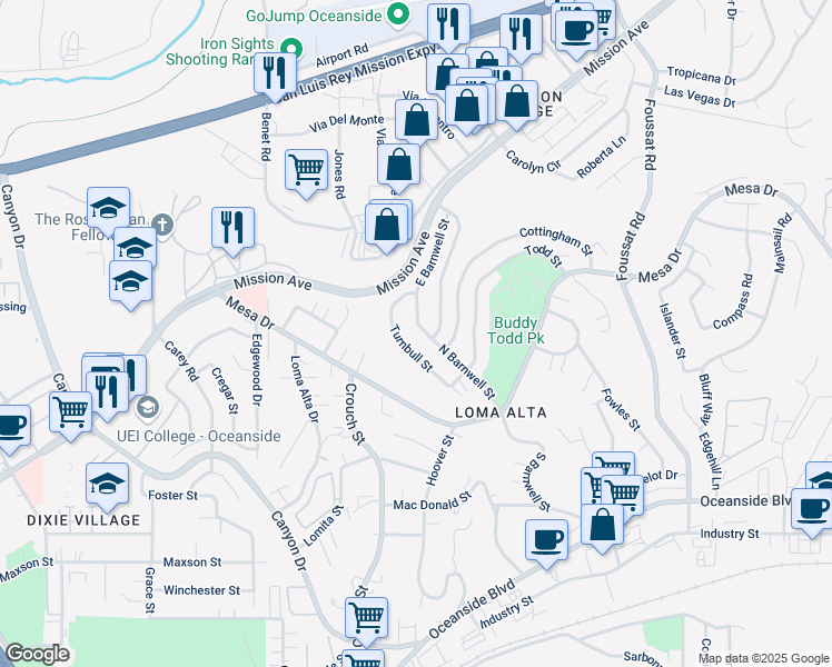 map of restaurants, bars, coffee shops, grocery stores, and more near 163 North Barnwell Street in Oceanside