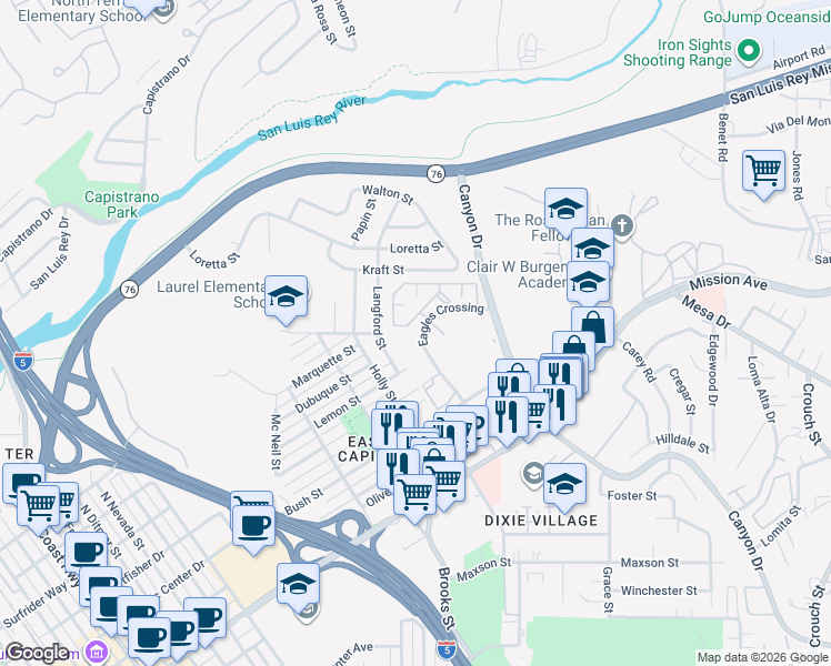 map of restaurants, bars, coffee shops, grocery stores, and more near 405 Ribbon Beach Way in Oceanside