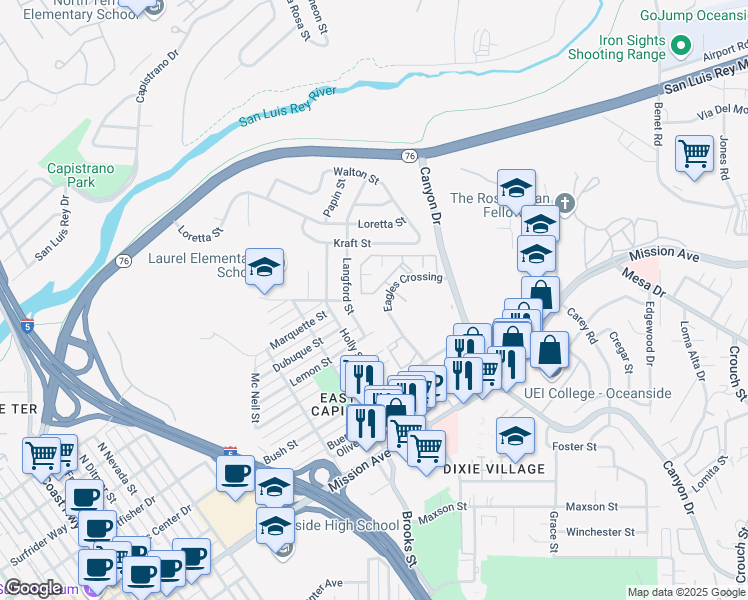 map of restaurants, bars, coffee shops, grocery stores, and more near 405 Ribbon Beach Way in Oceanside