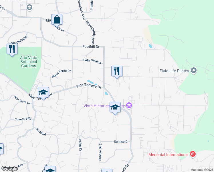 map of restaurants, bars, coffee shops, grocery stores, and more near 2130 Foothill Drive in Vista