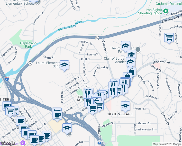 map of restaurants, bars, coffee shops, grocery stores, and more near 405 Ribbon Beach Way in Oceanside