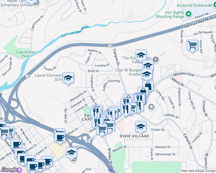 map of restaurants, bars, coffee shops, grocery stores, and more near 405 Ribbon Beach Way in Oceanside