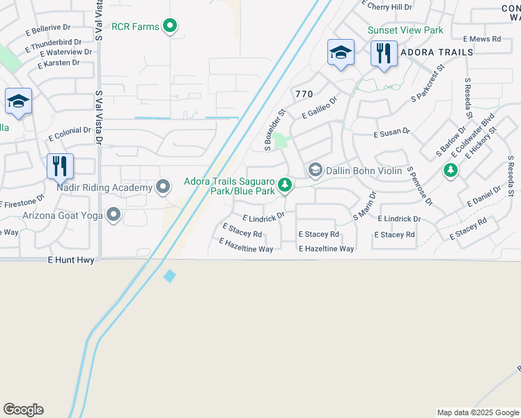 map of restaurants, bars, coffee shops, grocery stores, and more near 2038 East Lindrick Drive in Gilbert