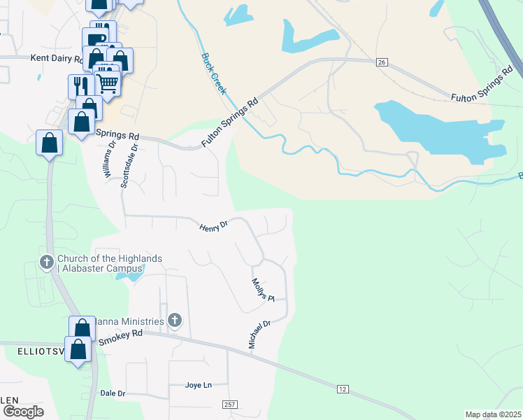 map of restaurants, bars, coffee shops, grocery stores, and more near 2123 Diane Circle in Alabaster