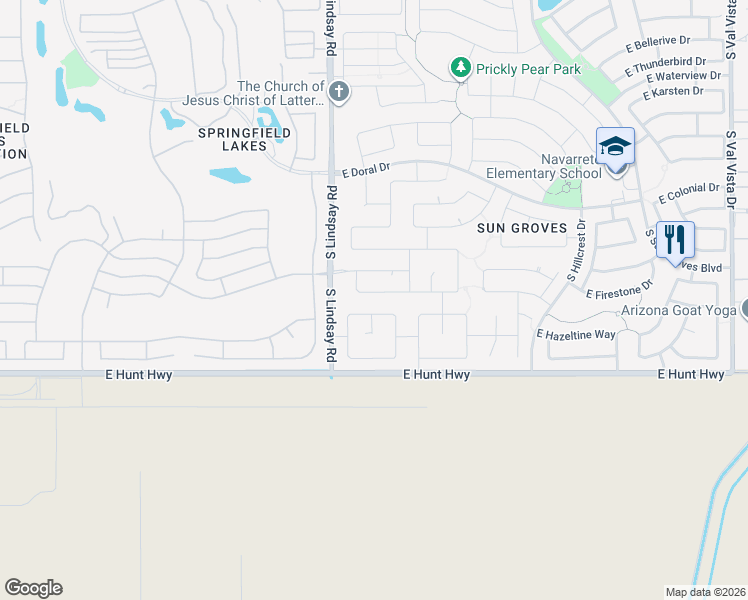 map of restaurants, bars, coffee shops, grocery stores, and more near 4102 East Palm Beach Drive in Chandler