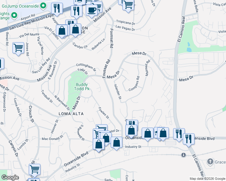 map of restaurants, bars, coffee shops, grocery stores, and more near 367 Islander Street in Oceanside