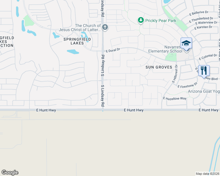 map of restaurants, bars, coffee shops, grocery stores, and more near 4102 East Palm Beach Drive in Chandler