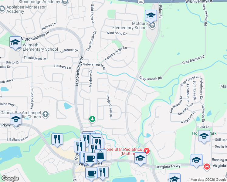 map of restaurants, bars, coffee shops, grocery stores, and more near 600 Teton Drive in McKinney