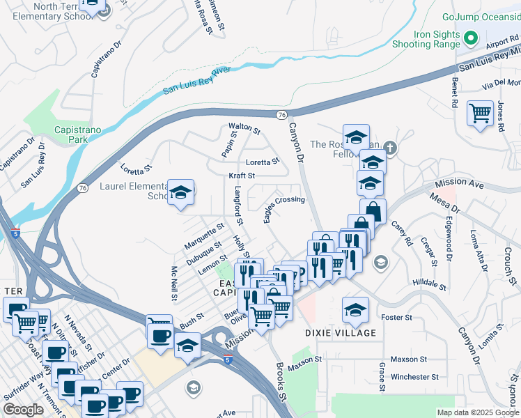 map of restaurants, bars, coffee shops, grocery stores, and more near 445 Ribbon Beach Way in Oceanside