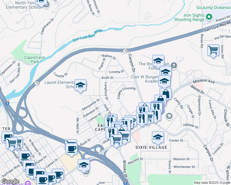 map of restaurants, bars, coffee shops, grocery stores, and more near 445 Ribbon Beach Way in Oceanside