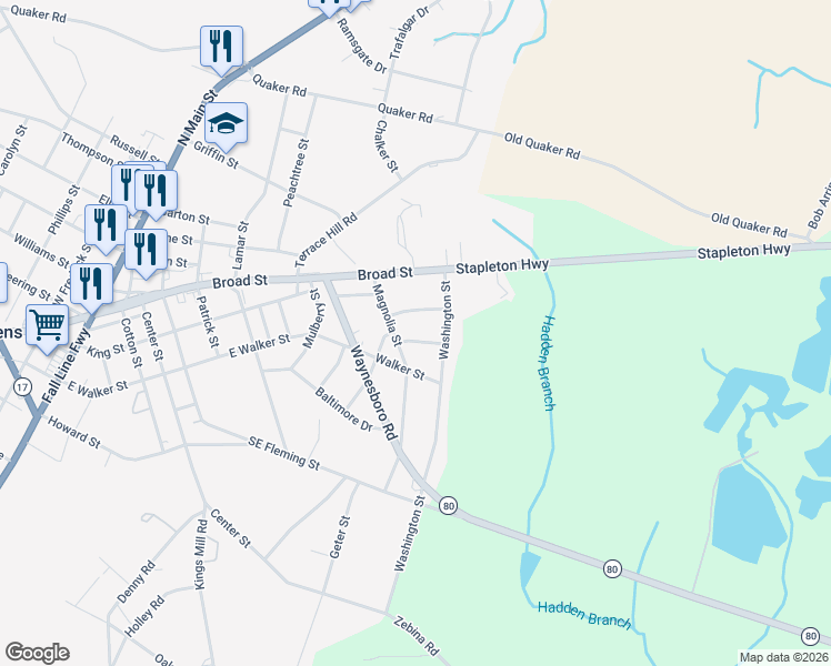 map of restaurants, bars, coffee shops, grocery stores, and more near 106 Ohio Street in Wrens