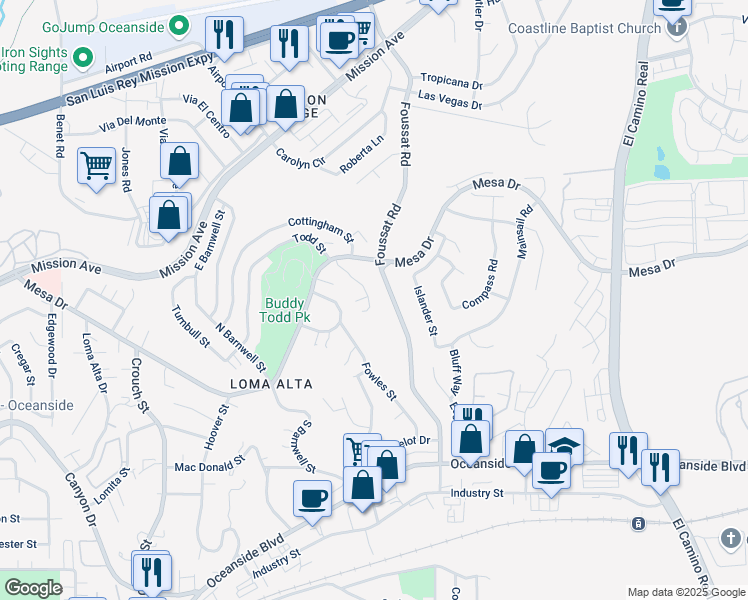 map of restaurants, bars, coffee shops, grocery stores, and more near 234 Vista Montana Way in Oceanside
