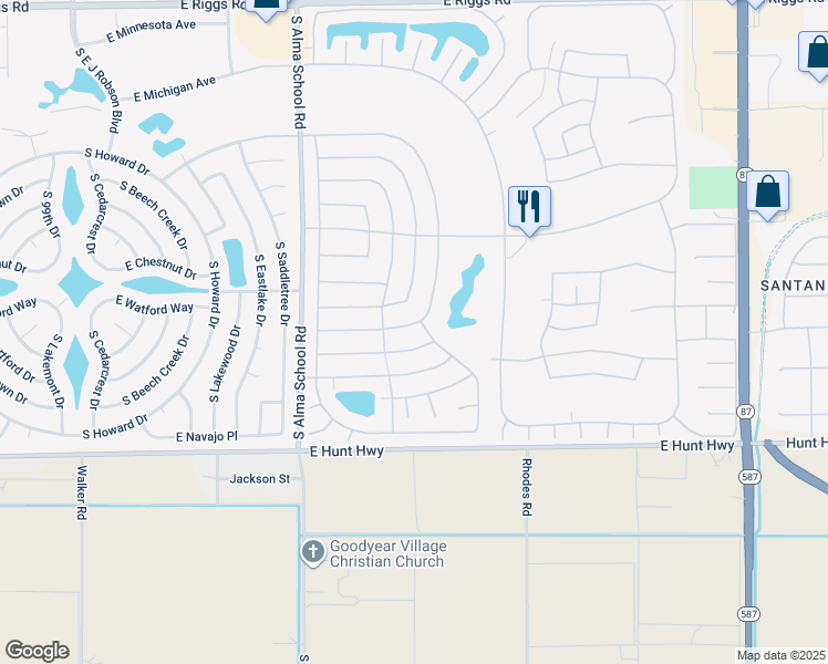 map of restaurants, bars, coffee shops, grocery stores, and more near 10601 East Elmhurst Drive in Sun Lakes
