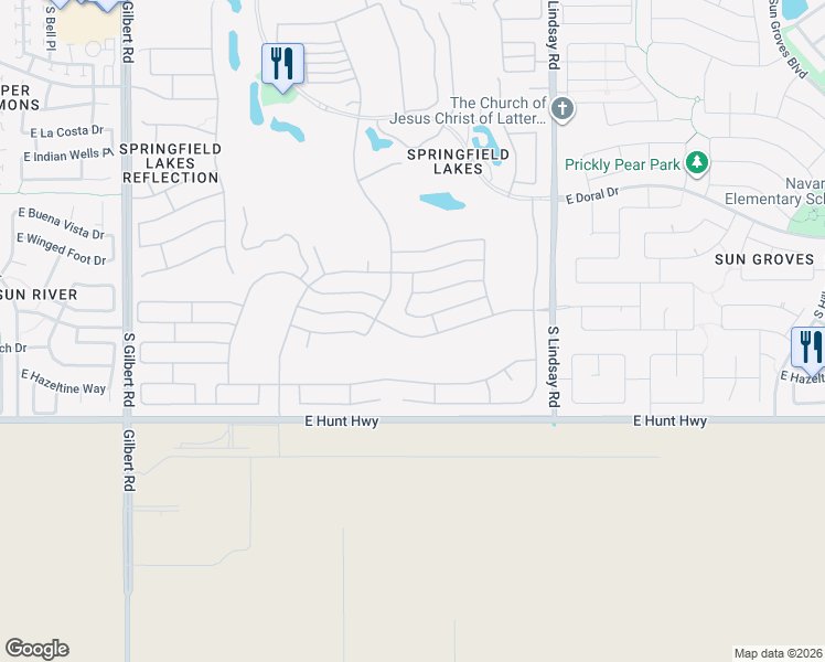 map of restaurants, bars, coffee shops, grocery stores, and more near 3719 East Peach Tree Drive in Chandler