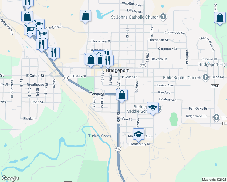 map of restaurants, bars, coffee shops, grocery stores, and more near 906 12th Street in Bridgeport