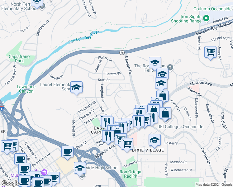 map of restaurants, bars, coffee shops, grocery stores, and more near 273 Ribbon Beach Way in Oceanside