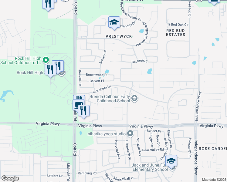 map of restaurants, bars, coffee shops, grocery stores, and more near 10809 Marfa Way in McKinney