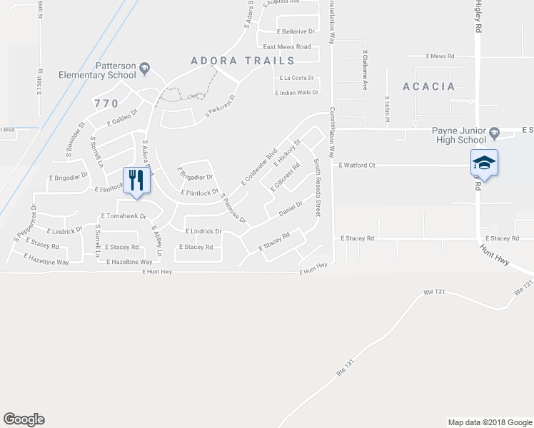 map of restaurants, bars, coffee shops, grocery stores, and more near 7474 South Parkcrest Street in Gilbert