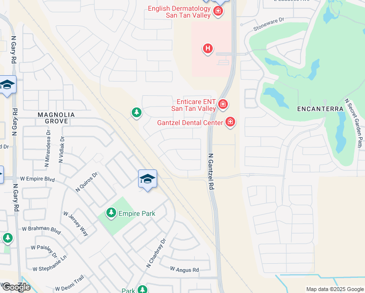 map of restaurants, bars, coffee shops, grocery stores, and more near 410 Nikita Drive in San Tan Valley