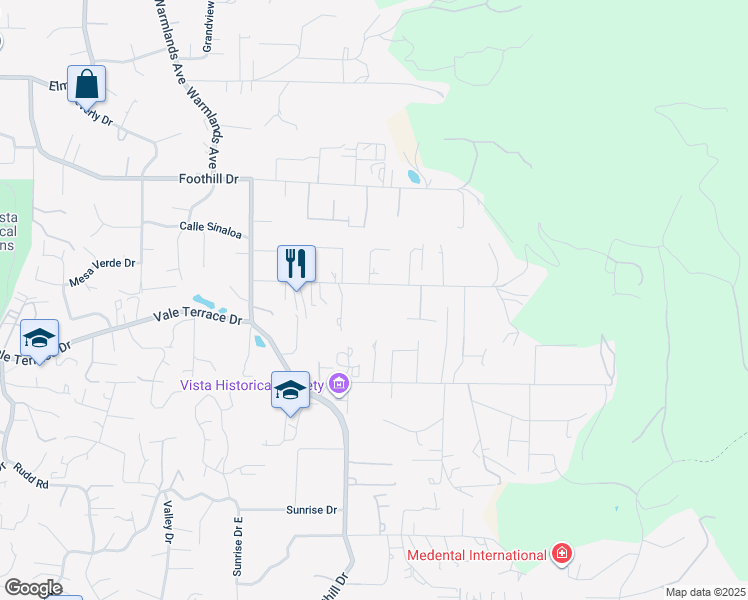 map of restaurants, bars, coffee shops, grocery stores, and more near 2227 Catalina Avenue in Vista