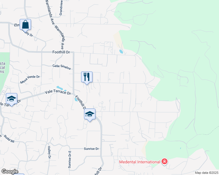 map of restaurants, bars, coffee shops, grocery stores, and more near 2227 Catalina Avenue in Vista