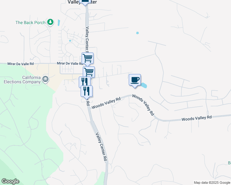 map of restaurants, bars, coffee shops, grocery stores, and more near 13881 Charlan Road in Valley Center