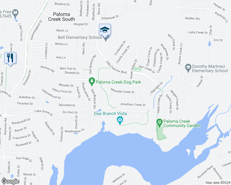 map of restaurants, bars, coffee shops, grocery stores, and more near 1400 Danielle Creek in Little Elm