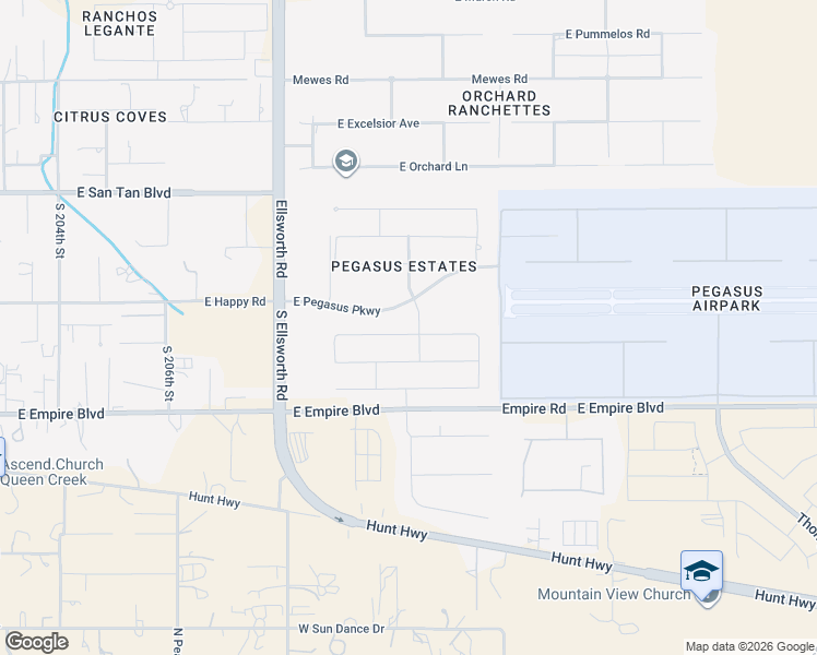 map of restaurants, bars, coffee shops, grocery stores, and more near 21002 East Stacey Road in Queen Creek