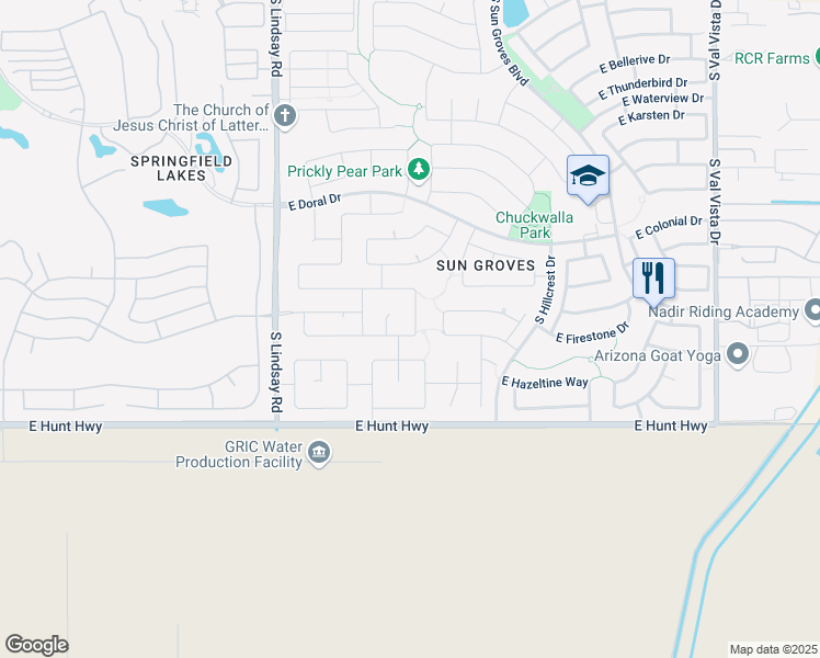 map of restaurants, bars, coffee shops, grocery stores, and more near 6743 South Gemstone Place in Chandler