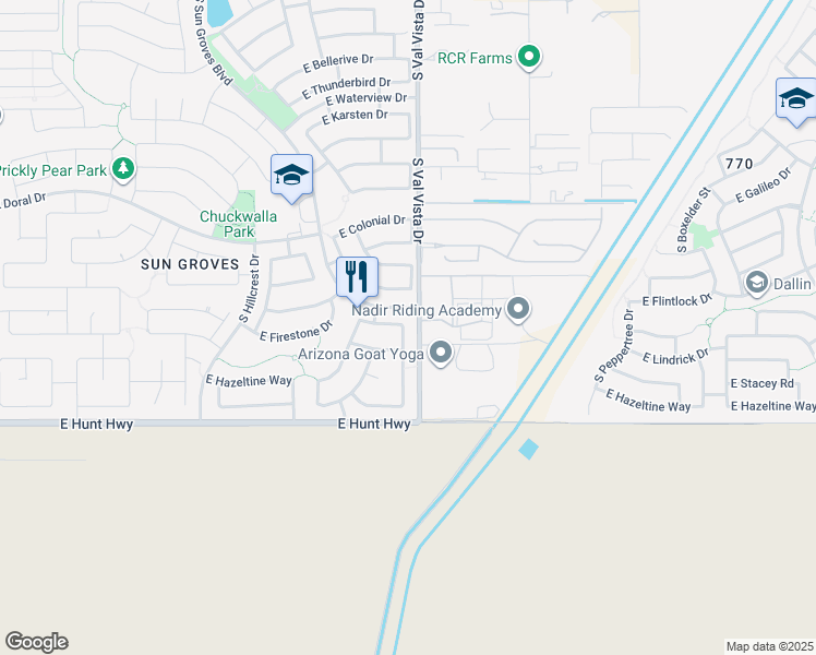 map of restaurants, bars, coffee shops, grocery stores, and more near 6795 South Sapphire Way in Chandler