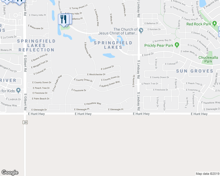 map of restaurants, bars, coffee shops, grocery stores, and more near 3796 East Rolling Green Way in Chandler