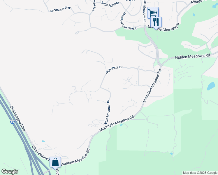 map of restaurants, bars, coffee shops, grocery stores, and more near High Mountain Lane in Escondido