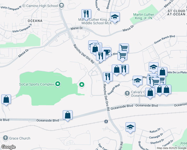 map of restaurants, bars, coffee shops, grocery stores, and more near 3510 Brody Way in Oceanside