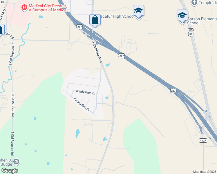 map of restaurants, bars, coffee shops, grocery stores, and more near 3100 Farm to Market Road 730 North in Decatur