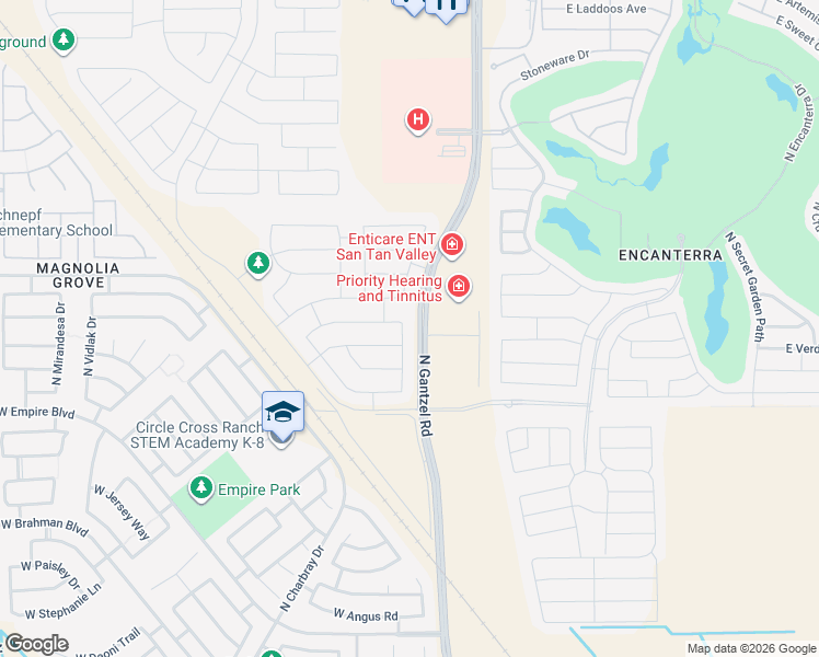 map of restaurants, bars, coffee shops, grocery stores, and more near 36231 North Urika Drive in San Tan Valley