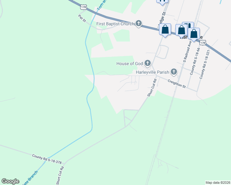 map of restaurants, bars, coffee shops, grocery stores, and more near 159 Range Road in Harleyville