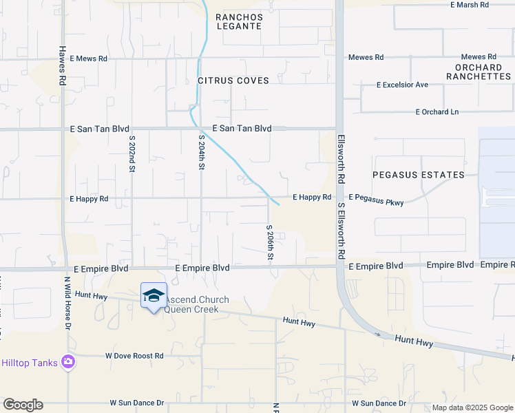 map of restaurants, bars, coffee shops, grocery stores, and more near 20544 East Firestone Drive in Queen Creek