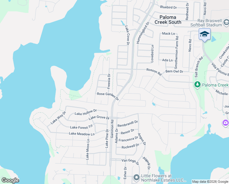 map of restaurants, bars, coffee shops, grocery stores, and more near 1305 Freesia Drive in Little Elm