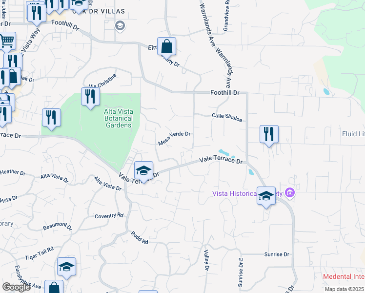 map of restaurants, bars, coffee shops, grocery stores, and more near 768 Beverly Drive in Vista