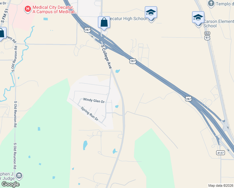 map of restaurants, bars, coffee shops, grocery stores, and more near 3100 Farm to Market Road 730 North in Decatur