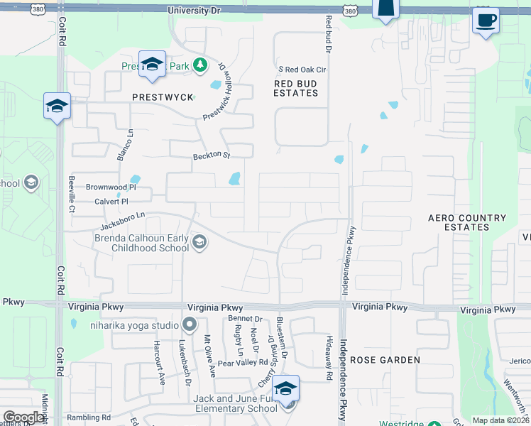 map of restaurants, bars, coffee shops, grocery stores, and more near 10217 Levelland Place in McKinney
