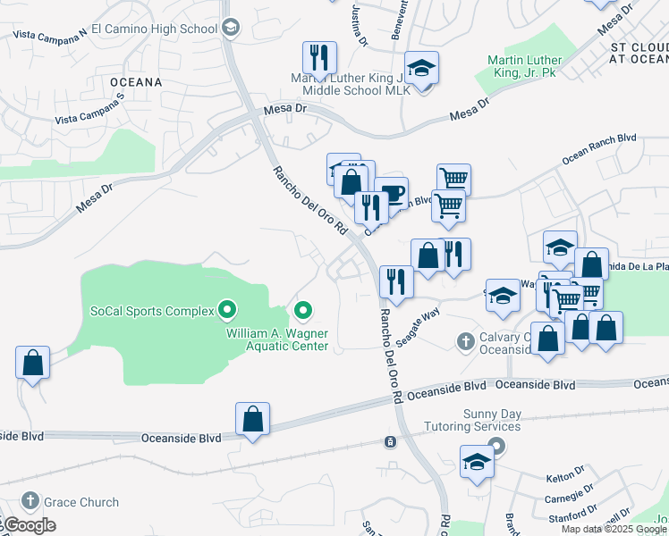 map of restaurants, bars, coffee shops, grocery stores, and more near 3502 Conner Way in Oceanside
